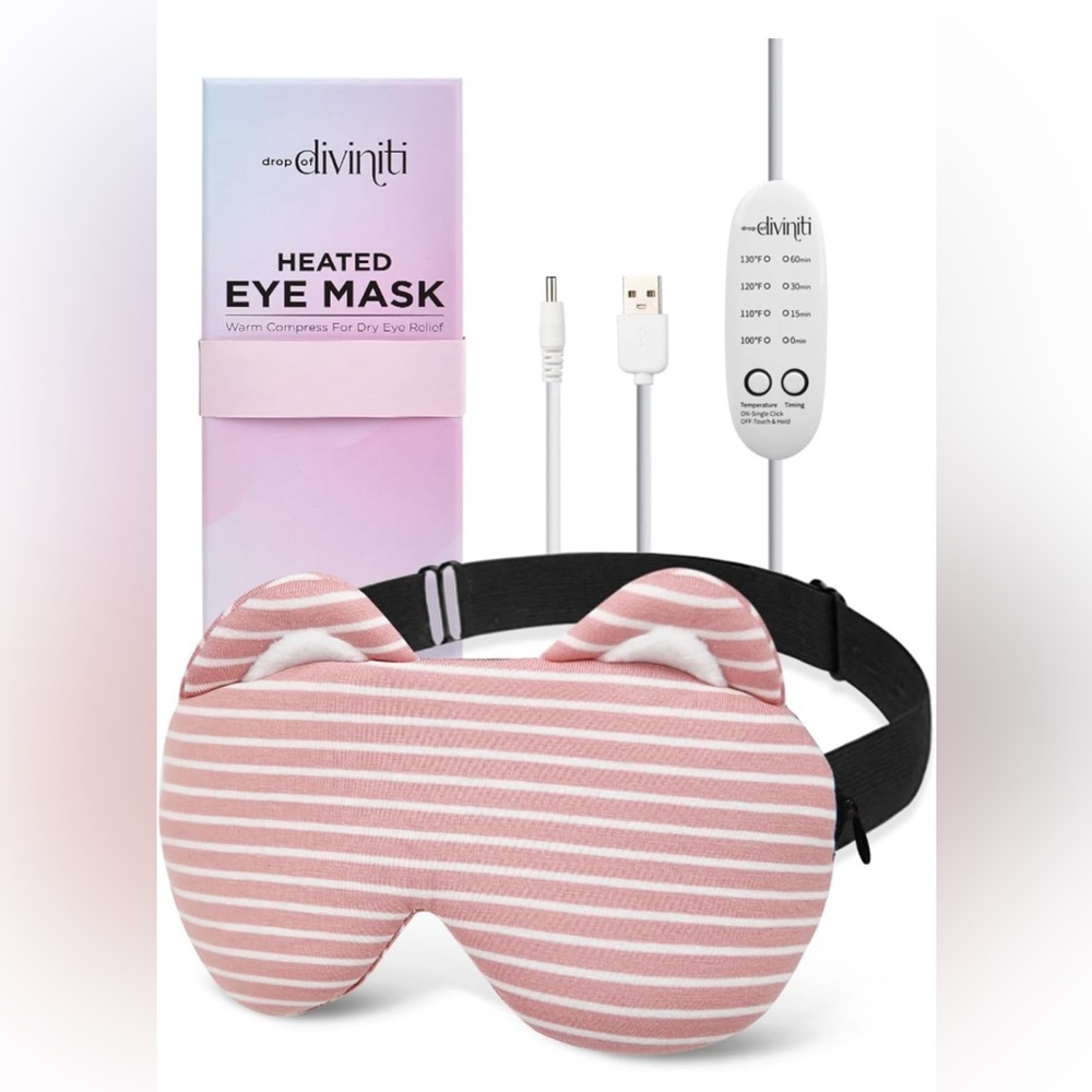 Heated Eye Mask - Pink Striped Cat